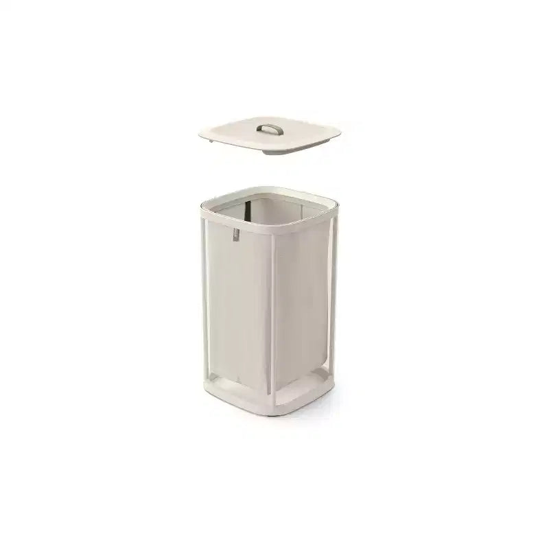Cesto portabiancheria beige a scomparto singolo con coperchio, 60 litri