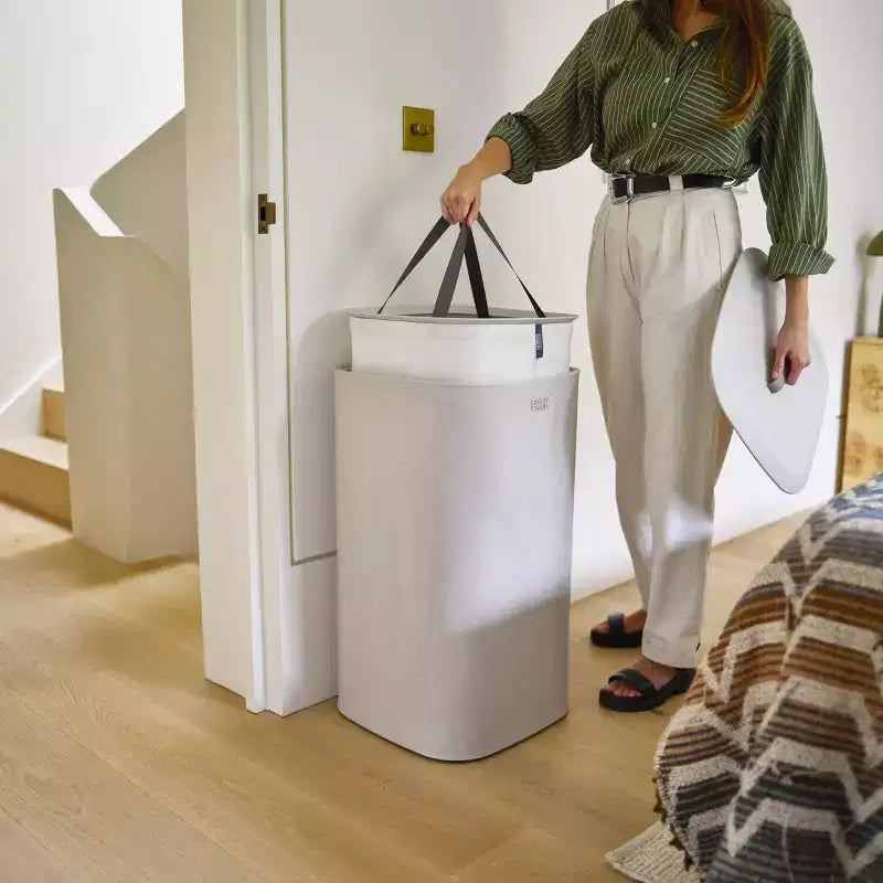 Cesto portabiancheria beige a scomparto singolo con coperchio, 60 litri