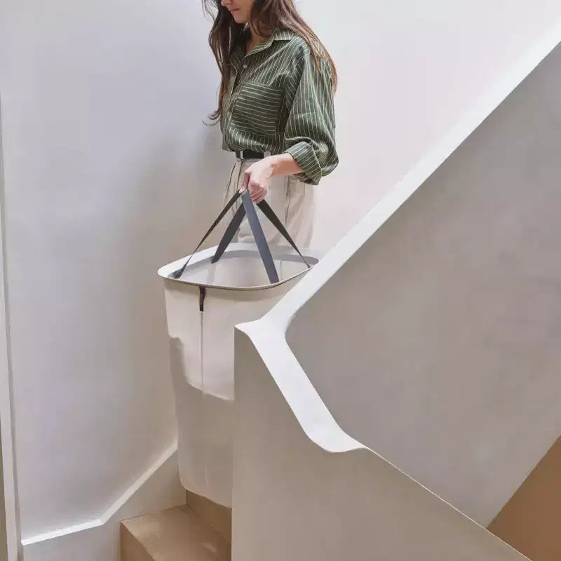 Cesto portabiancheria beige a scomparto singolo con coperchio, 60 litri