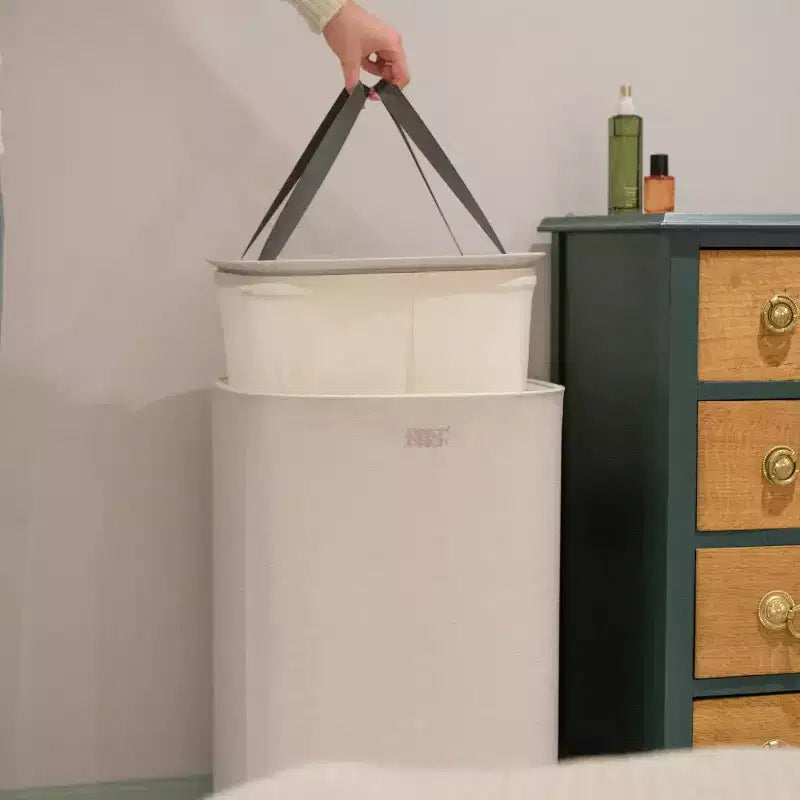 Cesto portabiancheria beige a scomparto singolo con coperchio, 60 litri
