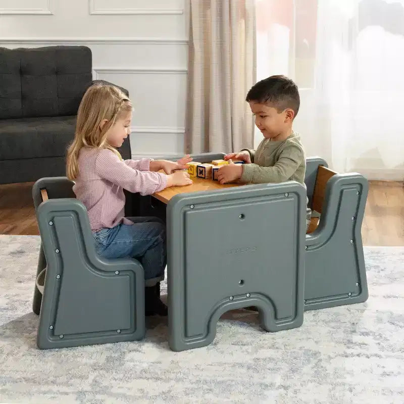 Set Tavolo e Sedie per Bambini Quadrato Verde Salvia, 2 Posti