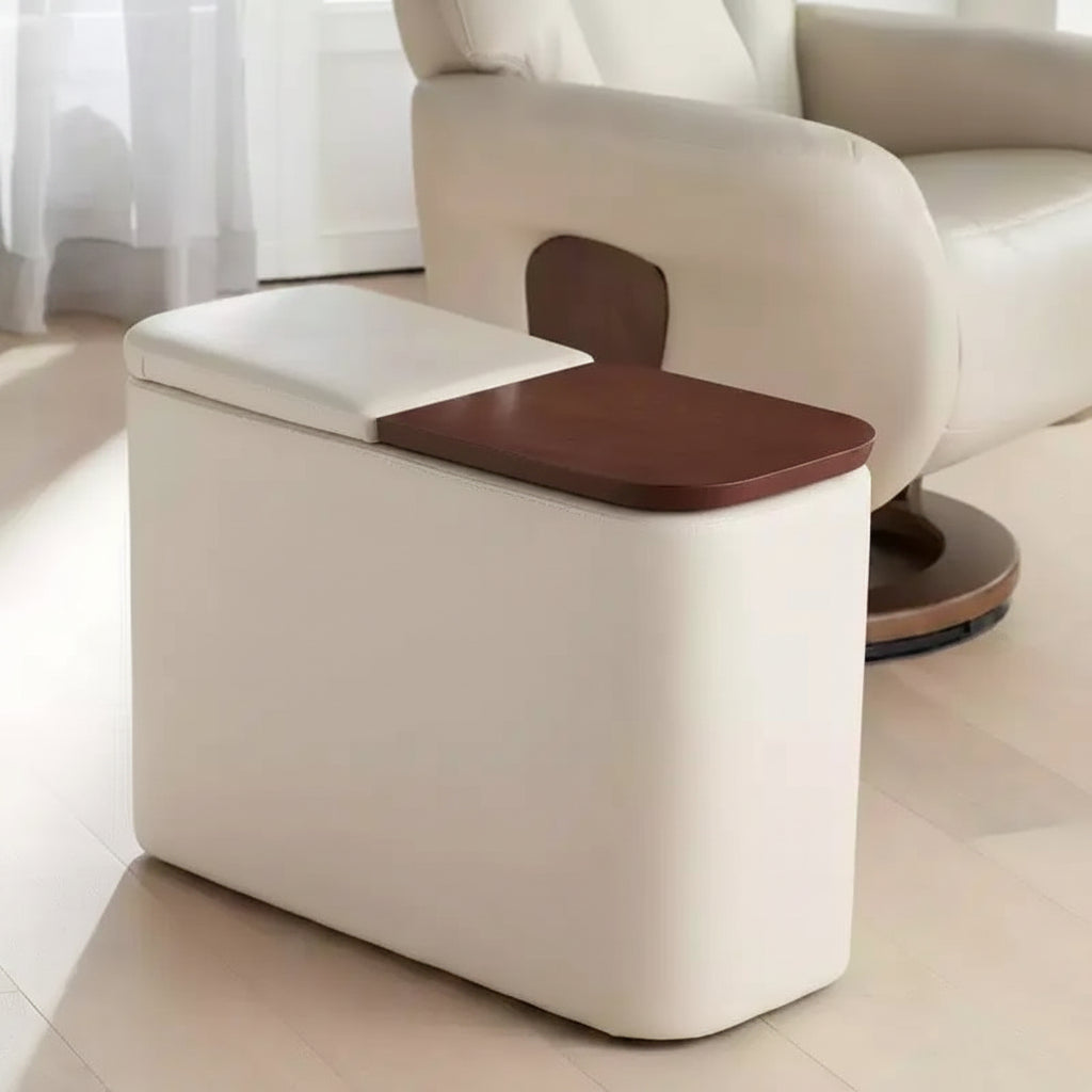 Consolle rettangolare color talpa in similpelle con contenitore, 1 pezzo