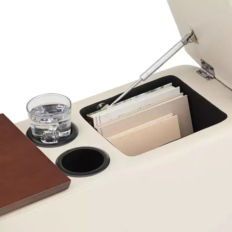 Consolle rettangolare color talpa in similpelle con contenitore, 1 pezzo