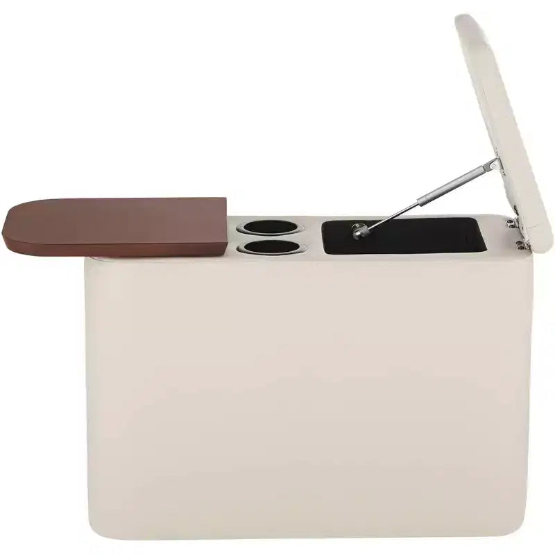 Consolle rettangolare color talpa in similpelle con contenitore, 1 pezzo
