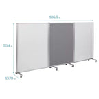 Divisorio mobile a 3 pannelli, bifacciale, bicolore blu/grigio, per 2 persone