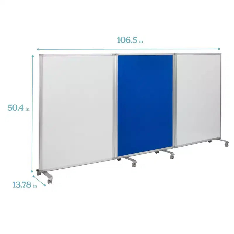 Divisorio mobile a 3 pannelli, bifacciale, bicolore blu/grigio, per 2 persone