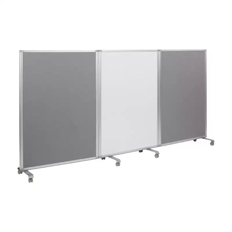 Divisorio mobile a 3 pannelli, bifacciale, bicolore blu/grigio, per 2 persone