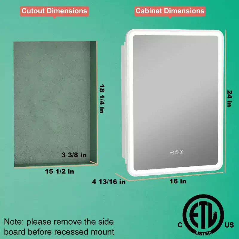 Specchiera Contenitore a LED, Bianco / Nero / Oro, Apertura a Sinistra / Destra, Anta Singola, Incasso o a Parete