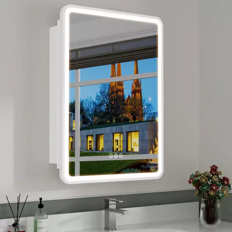 Specchiera Contenitore a LED, Bianco / Nero / Oro, Apertura a Sinistra / Destra, Anta Singola, Incasso o a Parete