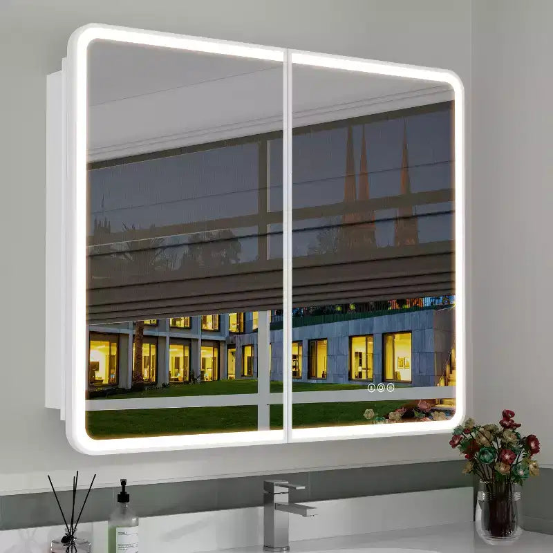Specchiera Contenitore a LED, Bianco / Nero / Oro, Apertura a Sinistra / Destra, Anta Singola, Incasso o a Parete