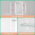Specchiera Contenitore a LED, Bianco / Nero / Oro, Apertura a Sinistra / Destra, Anta Singola, Incasso o a Parete