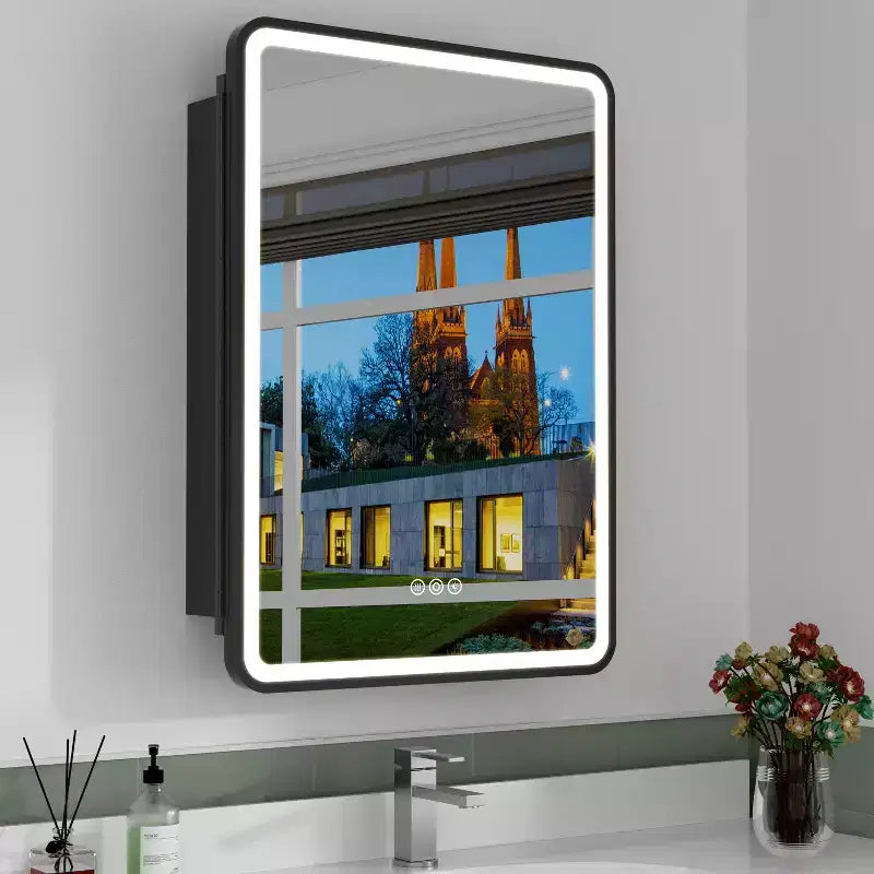 Aris LED Medicine Cabinet with Mirror, Recessed/ Wall Mounted Bathroom Cabinet, Dimmable, 3-Mode Light, Anti-Fog, Adjustable Shelves, White