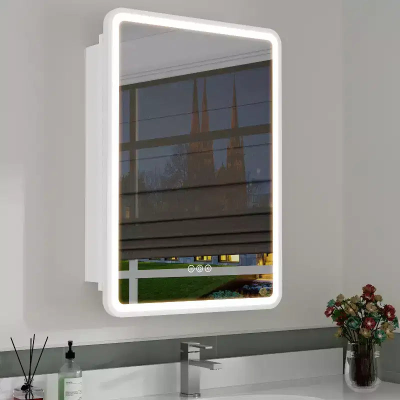 Specchiera Contenitore a LED, Bianco / Nero / Oro, Apertura a Sinistra / Destra, Anta Singola, Incasso o a Parete