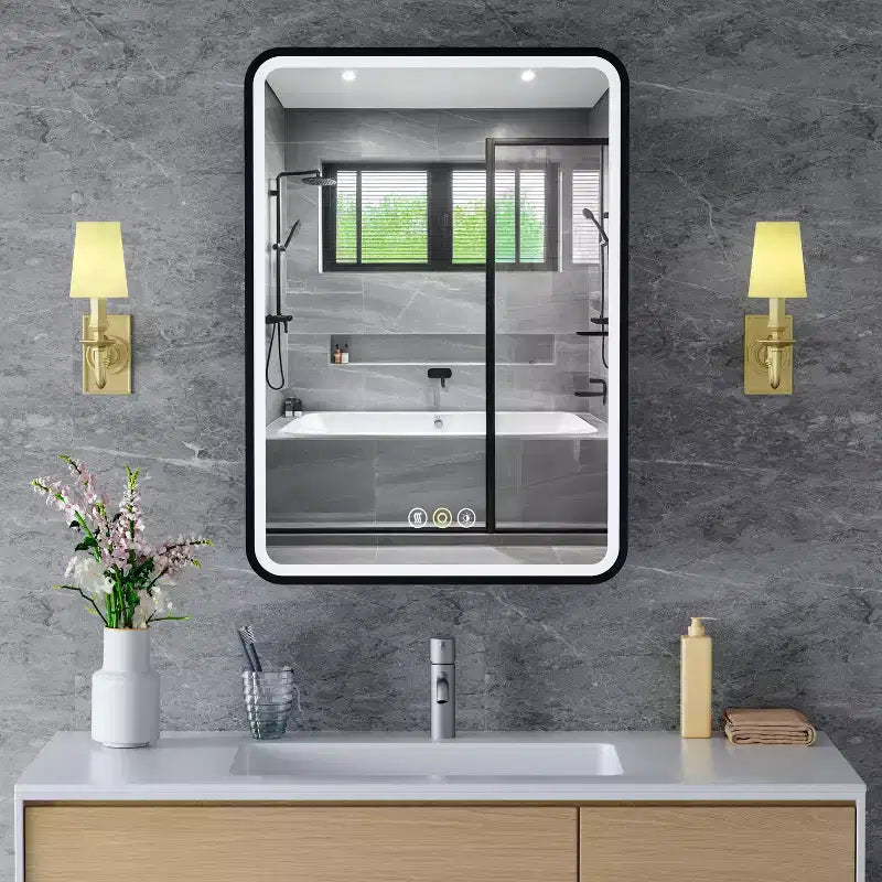 Specchiera Contenitore a LED, Bianco / Nero / Oro, Apertura a Sinistra / Destra, Anta Singola, Incasso o a Parete