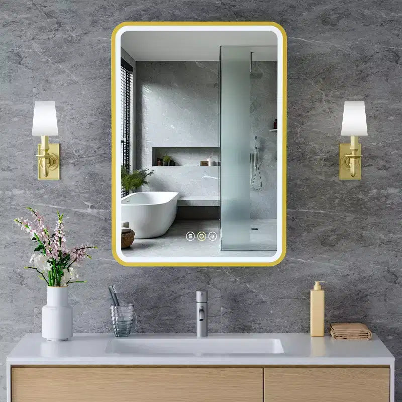 Specchiera Contenitore a LED, Bianco / Nero / Oro, Apertura a Sinistra / Destra, Anta Singola, Incasso o a Parete