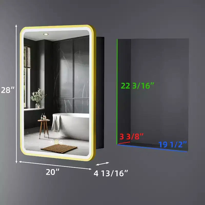 Specchiera Contenitore a LED, Bianco / Nero / Oro, Apertura a Sinistra / Destra, Anta Singola, Incasso o a Parete