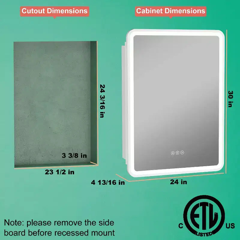 Specchiera Contenitore a LED, Bianco / Nero / Oro, Apertura a Sinistra / Destra, Anta Singola, Incasso o a Parete