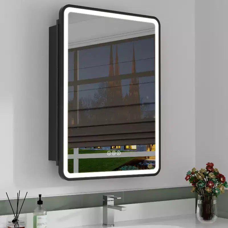 Specchiera Contenitore a LED, Bianco / Nero / Oro, Apertura a Sinistra / Destra, Anta Singola, Incasso o a Parete