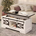 Acekool 47.2 Lift Top Coffee Table with Storage, Drawers & Adjustable Shelves  Rustic Farmhouse Lift-Top Center Table for Living Room
