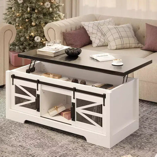 Acekool 47.2 Lift Top Coffee Table with Storage, Drawers & Adjustable Shelves  Rustic Farmhouse Lift-Top Center Table for Living Room