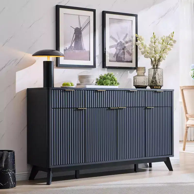 Mobile buffet scanalato da 60" con 3 cassetti e 4 ante, ontano scuro/grigio scuro/bianco/ontano bianco, per 1
