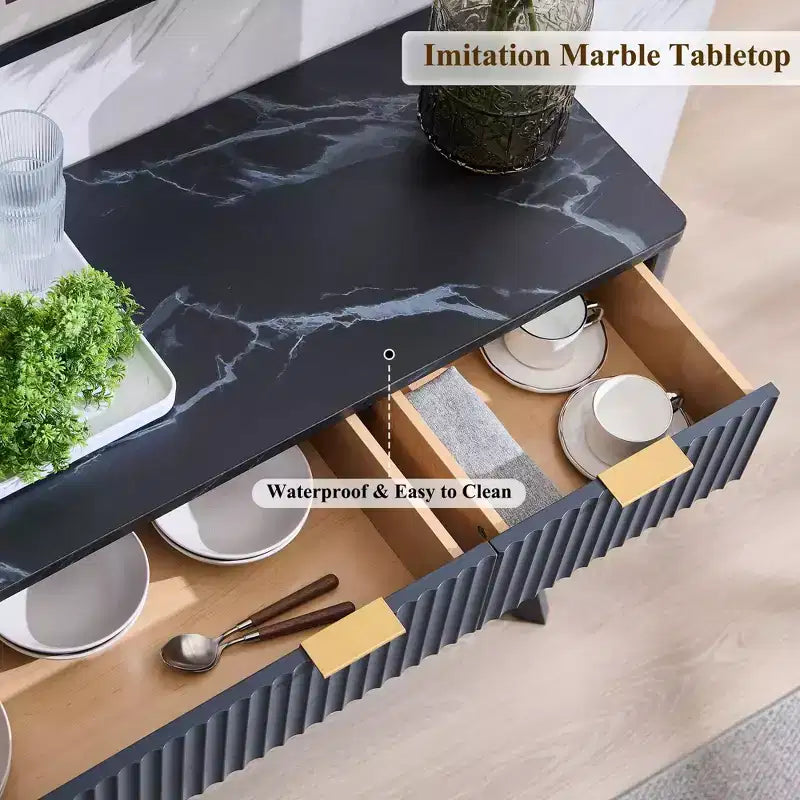 Mobile buffet scanalato da 60" con 3 cassetti e 4 ante, ontano scuro/grigio scuro/bianco/ontano bianco, per 1