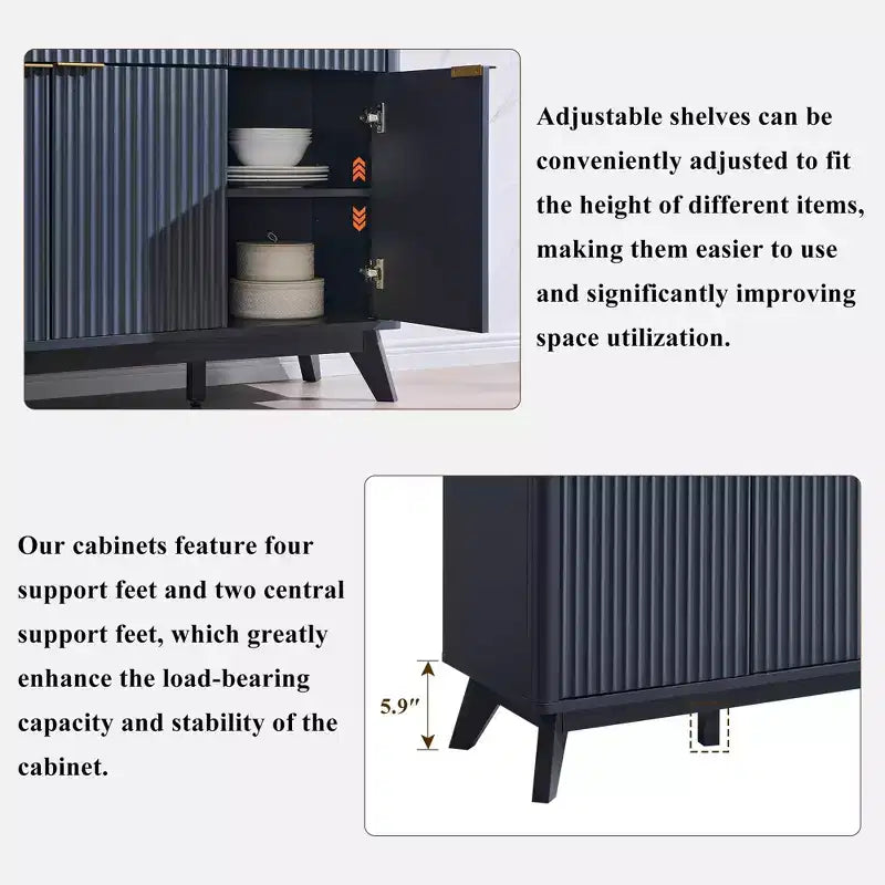 Mobile buffet scanalato da 60" con 3 cassetti e 4 ante, ontano scuro/grigio scuro/bianco/ontano bianco, per 1