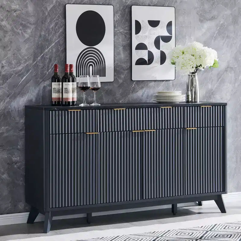 Mobile buffet scanalato da 60" con 3 cassetti e 4 ante, ontano scuro/grigio scuro/bianco/ontano bianco, per 1