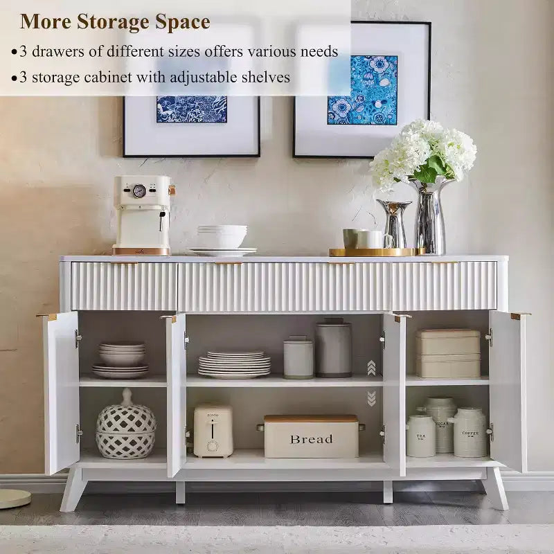 Mobile buffet scanalato da 60" con 3 cassetti e 4 ante, ontano scuro/grigio scuro/bianco/ontano bianco, per 1