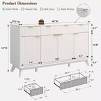 Mobile buffet scanalato da 60" con 3 cassetti e 4 ante, ontano scuro/grigio scuro/bianco/ontano bianco, per 1