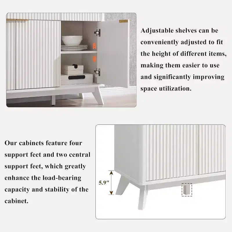 Mobile buffet scanalato da 60" con 3 cassetti e 4 ante, ontano scuro/grigio scuro/bianco/ontano bianco, per 1