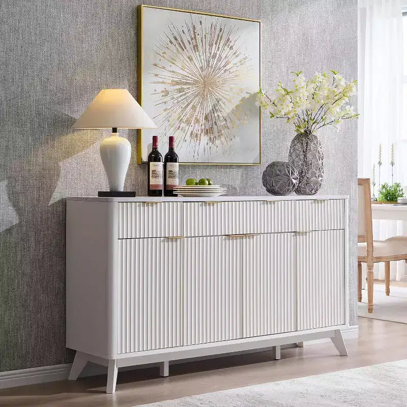 Mobile buffet scanalato da 60" con 3 cassetti e 4 ante, ontano scuro/grigio scuro/bianco/ontano bianco, per 1