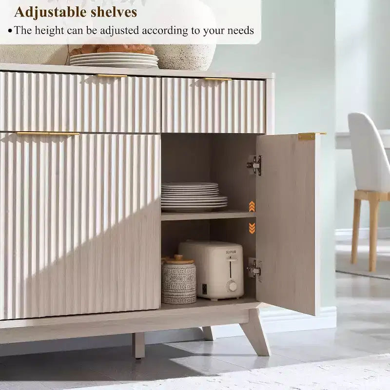 Mobile buffet scanalato da 60" con 3 cassetti e 4 ante, ontano scuro/grigio scuro/bianco/ontano bianco, per 1