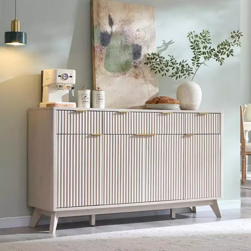 Mobile buffet scanalato da 60" con 3 cassetti e 4 ante, ontano scuro/grigio scuro/bianco/ontano bianco, per 1