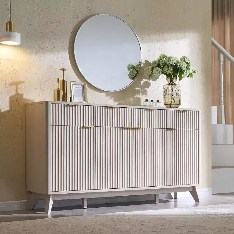 Mobile buffet scanalato da 60" con 3 cassetti e 4 ante, ontano scuro/grigio scuro/bianco/ontano bianco, per 1