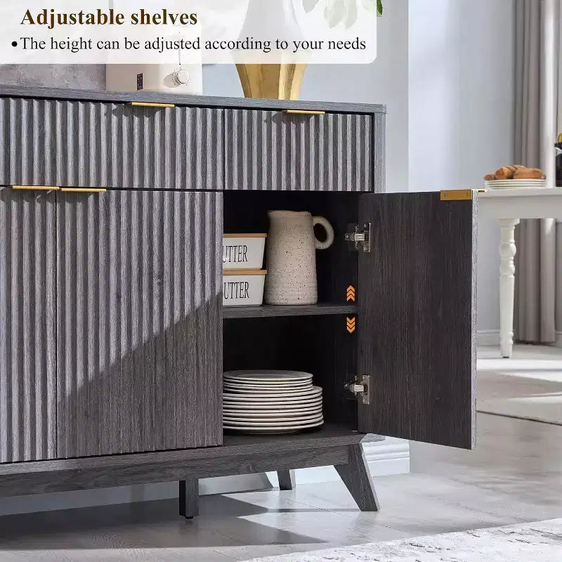 Mobile buffet scanalato da 60" con 3 cassetti e 4 ante, ontano scuro/grigio scuro/bianco/ontano bianco, per 1