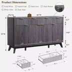 Mobile buffet scanalato da 60" con 3 cassetti e 4 ante, ontano scuro/grigio scuro/bianco/ontano bianco, per 1