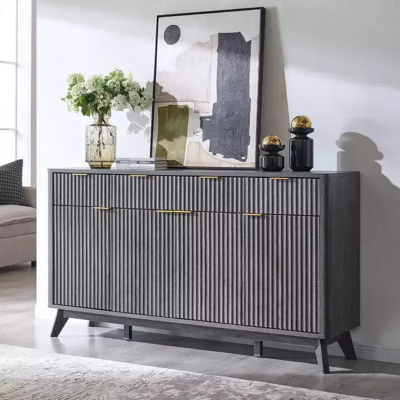 Mobile buffet scanalato da 60" con 3 cassetti e 4 ante, ontano scuro/grigio scuro/bianco/ontano bianco, per 1