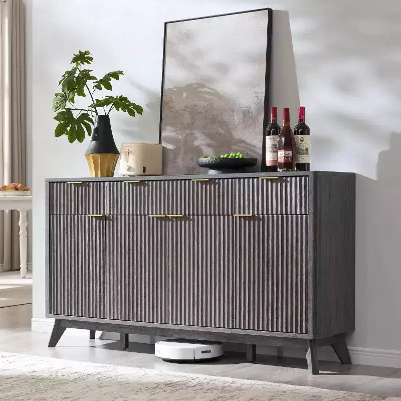 Mobile buffet scanalato da 60" con 3 cassetti e 4 ante, ontano scuro/grigio scuro/bianco/ontano bianco, per 1