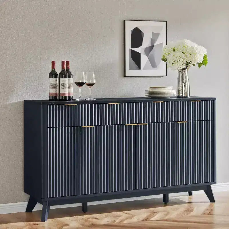 Mobile buffet scanalato da 60" con 3 cassetti e 4 ante, ontano scuro/grigio scuro/bianco/ontano bianco, per 1