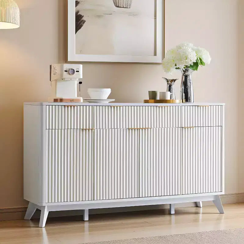 Mobile buffet scanalato da 60" con 3 cassetti e 4 ante, ontano scuro/grigio scuro/bianco/ontano bianco, per 1