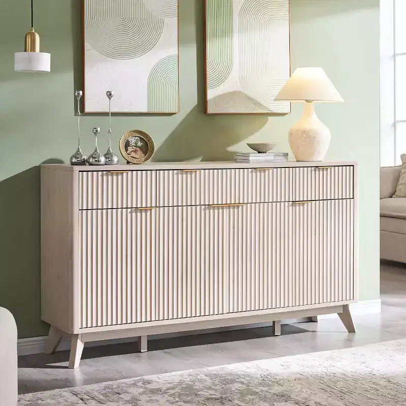 Mobile buffet scanalato da 60" con 3 cassetti e 4 ante, ontano scuro/grigio scuro/bianco/ontano bianco, per 1