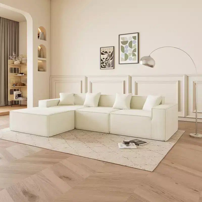 Divano sezionale a L in velluto grigio, chaise longue reversibile, 5 posti, 2 pezzi