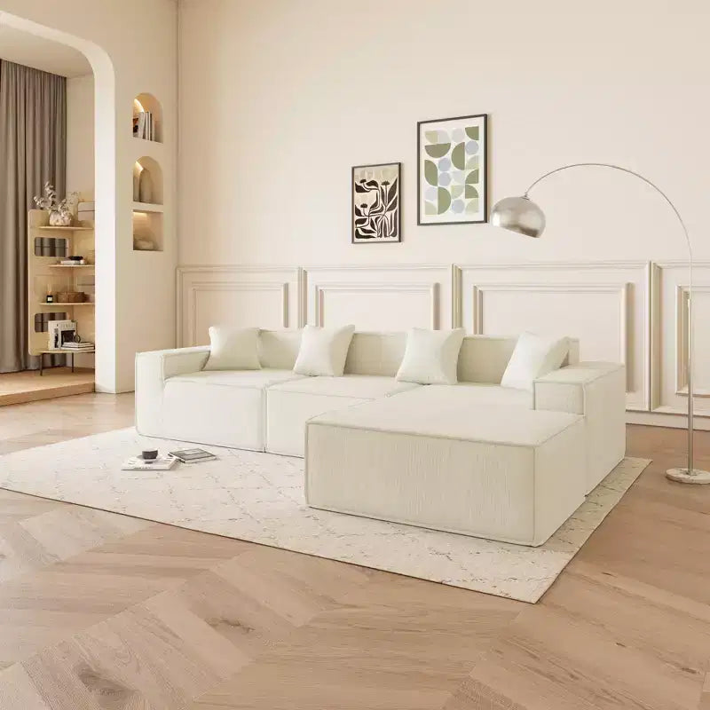 Divano sezionale a L in velluto grigio, chaise longue reversibile, 5 posti, 2 pezzi