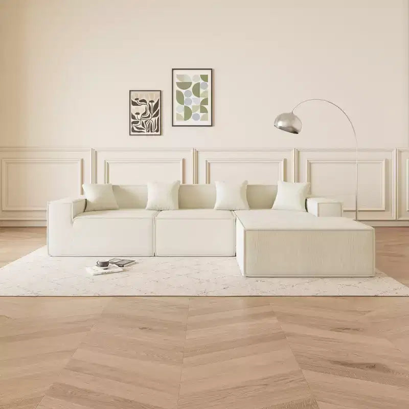 Divano sezionale a L in velluto grigio, chaise longue reversibile, 5 posti, 2 pezzi