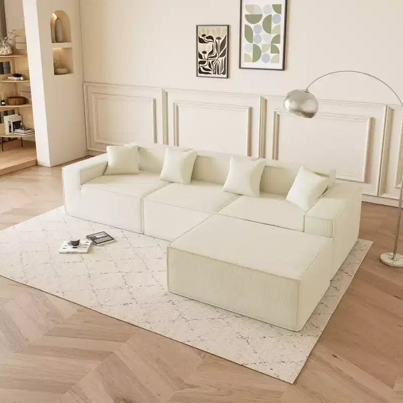 Divano sezionale a L in velluto grigio, chaise longue reversibile, 5 posti, 2 pezzi