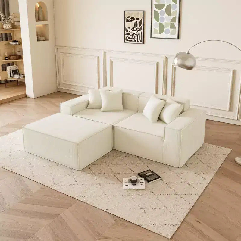 Divano sezionale a L in velluto grigio, chaise longue reversibile, 5 posti, 2 pezzi