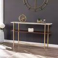 Tavolo Console con Piano in Finto Marmo Bianco, Struttura a X Dorata, 2 Ripiani, 1 Persona