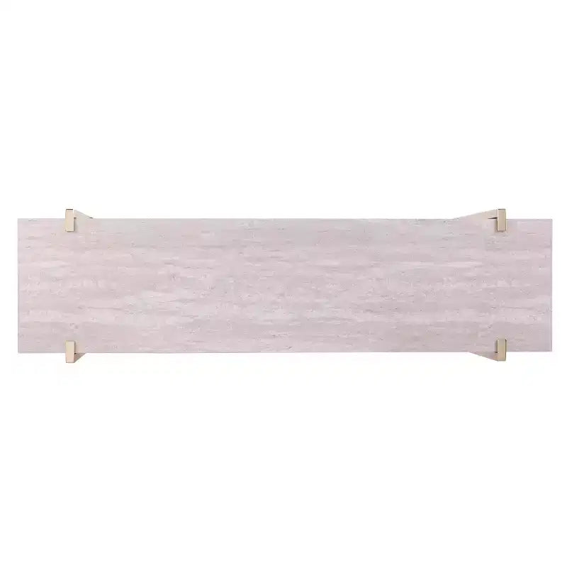 Tavolo Console con Piano in Finto Marmo Bianco, Struttura a X Dorata, 2 Ripiani, 1 Persona