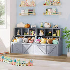 Libreria vintage grigia per bambini e organizer per giocattoli, 3 cubi aperti, 1 bambino